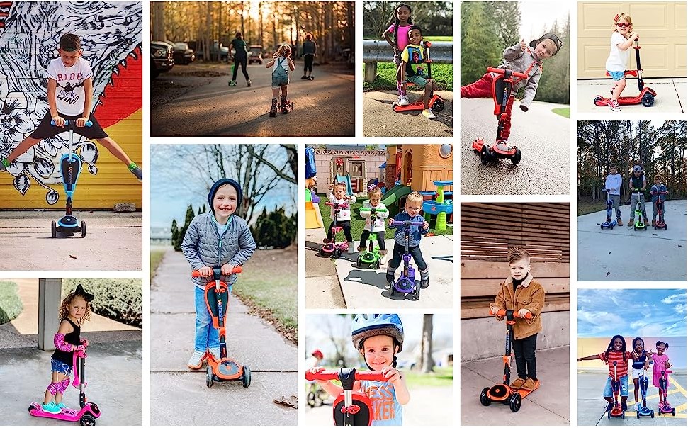 Skidee children riding scooters